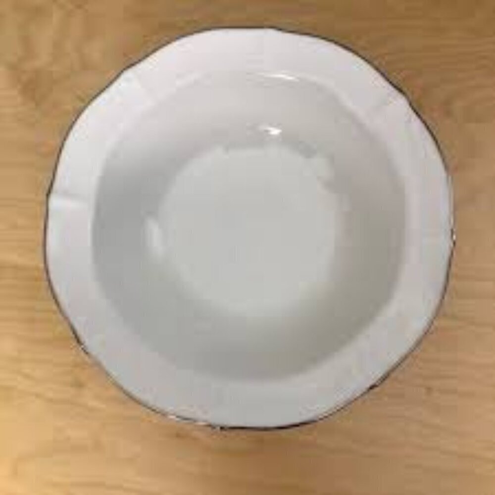 NORTAKE Imperial Platinum Salad Bowl Fluted Porcelain Silver Trim 9.5 Round NEW